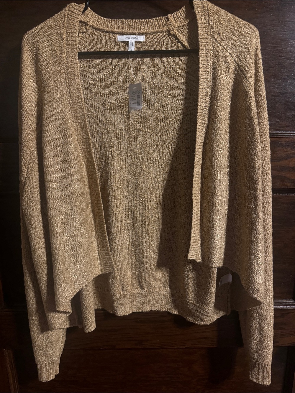 Maurices Gold Open-Front Cardigan, NWT